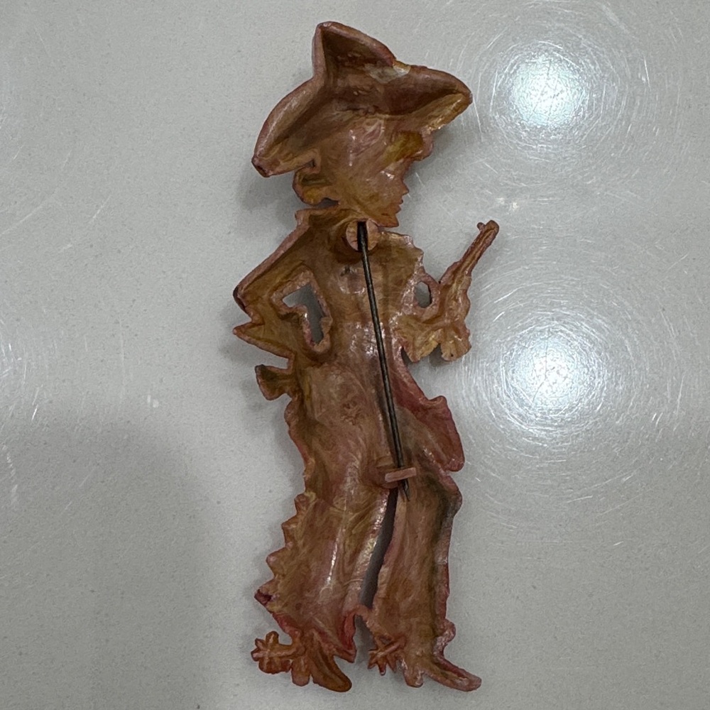 Vintage Cowgirl Plastic Celluloid Brooch Pin - Picture 2 of 5